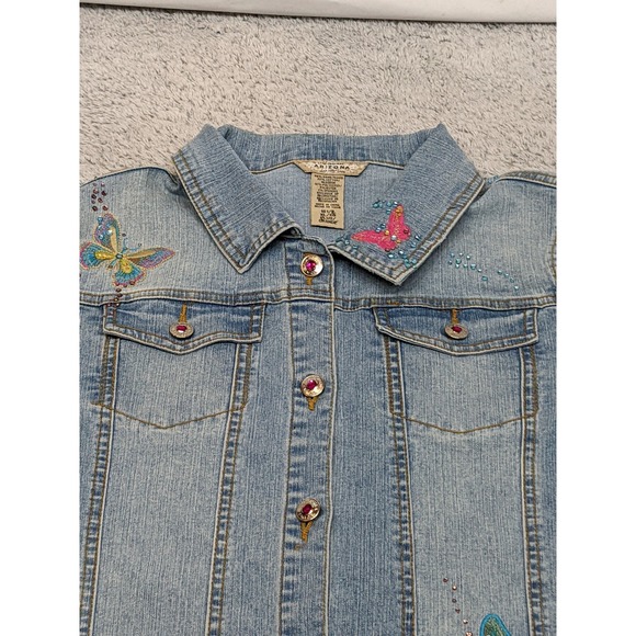 Arizona Denim Jacket Women's Size 18.5 XL Rhinestone Butterfly Embroidered Y2K - Picture 5 of 14
